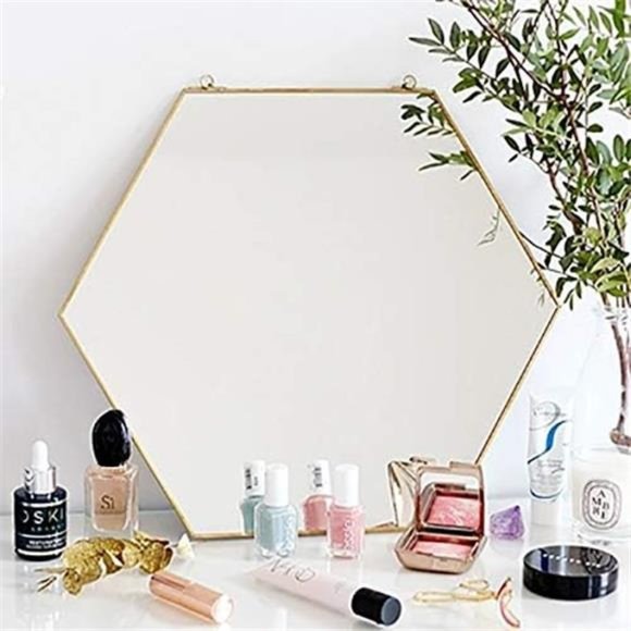 Gold Hexagon Mirror Wall Decor Small Decorative Mirror Hanging Mirrors for Wall - Picture 5 of 6